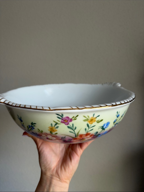 Limoges Other - Limoges French Antique Hand Painted and Gilded Handed 10” Serving Bowl